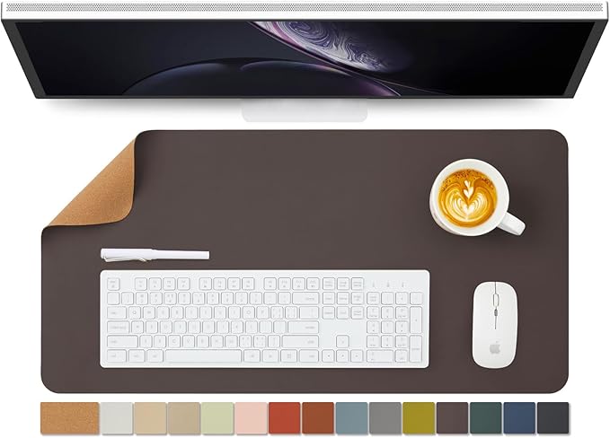 Cork Desk Mat - Dual-Sided Desk Pad for Office and Home - Desk Organization and Accessories - Ideal for Large Mouse Pad and Desk Mats on Top of Desks(Coffee,27.6"x 13.8")-DeskLoop Office