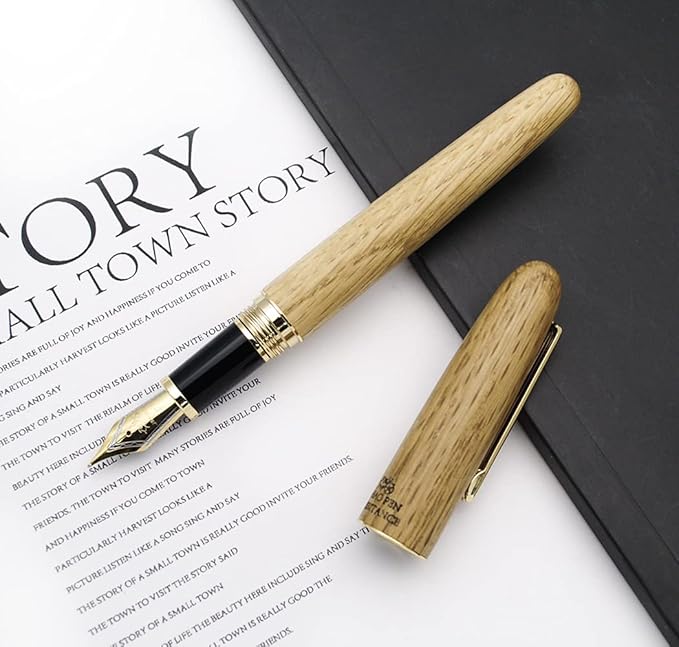 JINHAO 9036 Natural Wood Fountain Pen Handmade Ink Pen (Fine Nib 0.5mm, Oak Wood)-DeskLoop Office