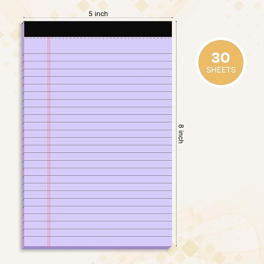4 Pack Note Pads 5 x 8 Inch Purple Small Legal Pads 5 x 8 Colored Notepad 5 x 8 Perforated Writing Pads Lined Paper Pads College Ruled Pad Paper 30 Sheets Notebook for Study, To-Do Lists, Office-DeskLoop Office