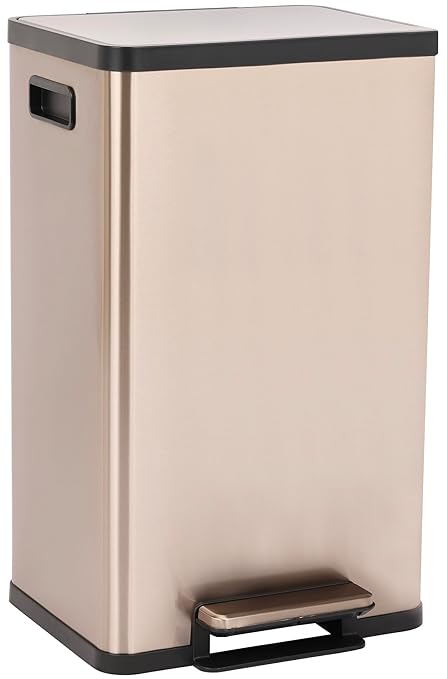 Simpli-Magic 13.2 Gallon (50L) Step Trash Can – Kitchen Garbage Can with Slow-Close Lid – Odor Control, Hands-Free, Easy to Clean, Brushed Stainless Steel (Rose Gold)-DeskLoop Office