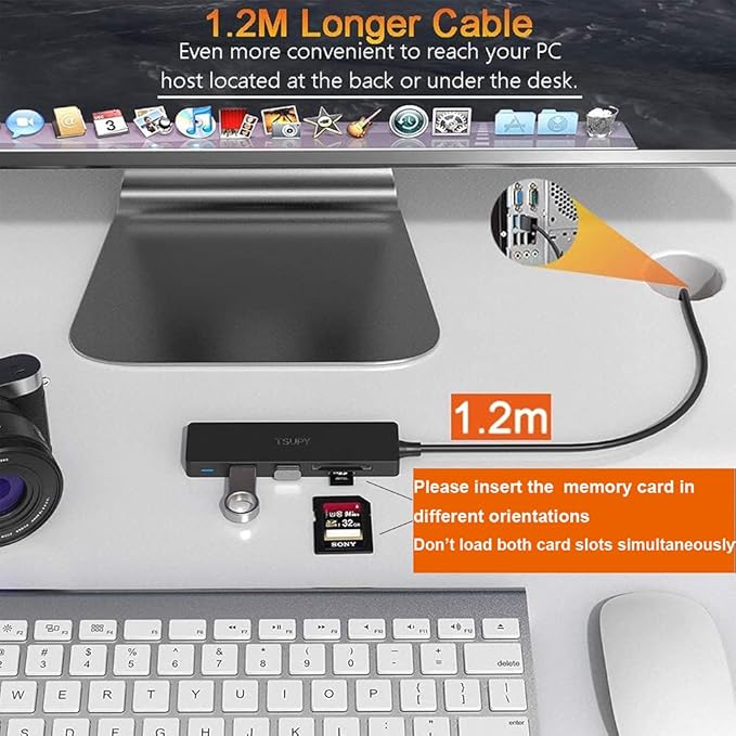 USB Hub 3.0 Splitter, TSUPY USB 3.0 Hub Multi USB Adapter Port Expander with 4ft Cable, SD/TF Card Reader & 3 USB 3.0 Ports Compatible for PC, Laptops, Surface Pro, MacBook, iMac Pro-DeskLoop Office