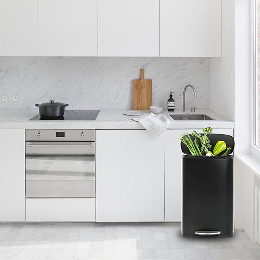 PayLessHere Stainless Steel Trash Can with Lid - Removable Inner Bucket, Foot Pedal Soft Close for Office, Home, Kitchen Garbage Bin (Black, 13 G)-DeskLoop Office
