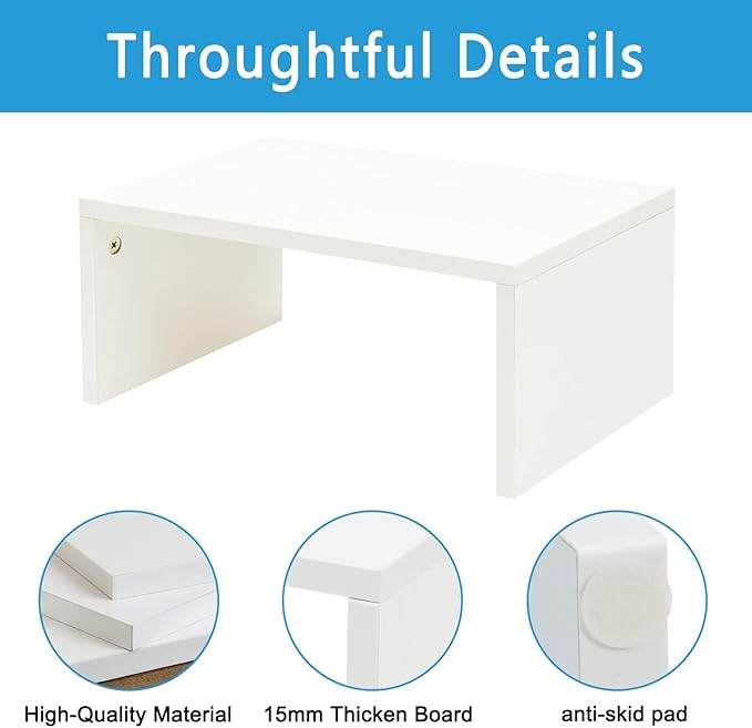 TEAMIX 6.7 inch Height Monitor Stand Riser, Wood Monitor Riser with Storage for Desk Small Monitor Stand TV/Screen/PC/Laptop Riser Computer Stand Desktop Shelf (White-Higher)