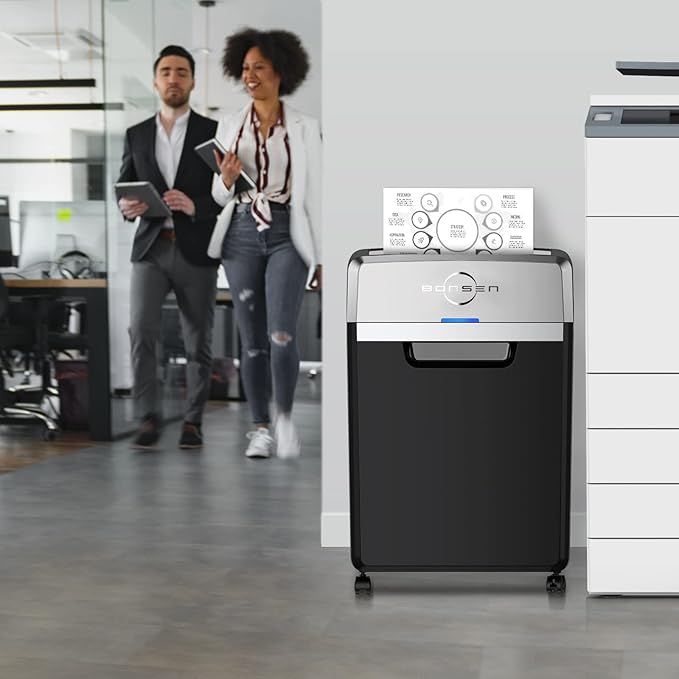 BONSEN Heavy Duty Paper Shredder, 24-Sheet Cross-Cut Shredder, 40-Min Continuous Running Time, Commercial Grade Shredder for Office, 9-Gallon Big Basket, 55dB Super Quiet, P-4 High Security (S3105)-DeskLoop Office