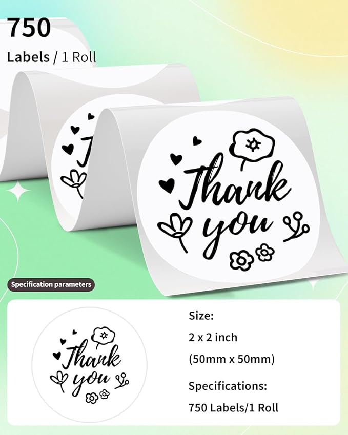 Phomemo 2" White Round Label Stickers Roll for 4X6 Thermal Label Printer for Small Business Supplies - Commercial Grade Thermal Labels for Custom Stickers Personalized & Business Logo - 750pcs / Roll-DeskLoop Office