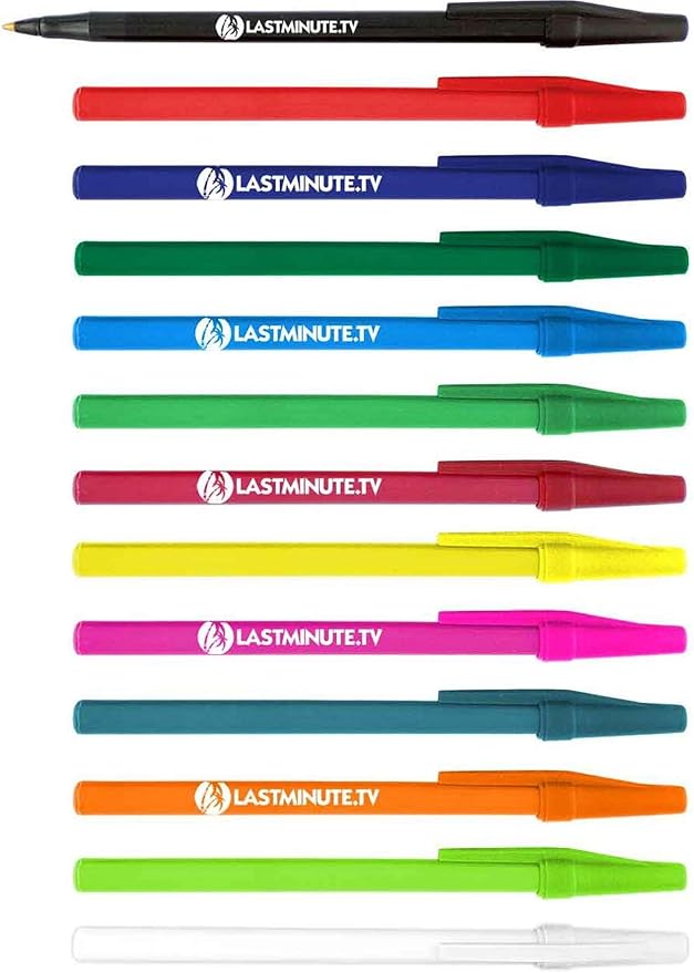 Personalized Stick Pens With your Custom Logo or Text-500 Pack Bulk-for Businesses, Parties, and Events, Custom Printed Slim Ballpoint Pens Colored with Cap, Assorted Colors, Black Ink