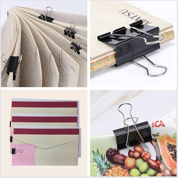 Paper Clips and Binder Clips Set, Metal Assorted Sized Binders with Push Pins, Black Office Supplies for Desk, Durable Desk Accessories-DeskLoop Office