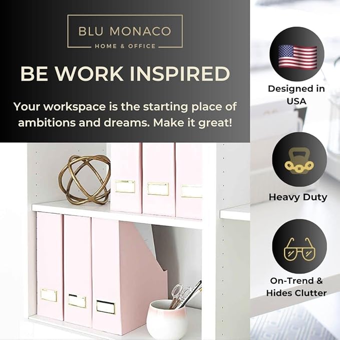 BLU MONACO Set of 6 Foldable Pink Magazine Holder with Gold Label Holders – Cute Stylish Magazine Storage for Shelves, and Closets – Book Bins, File Desk Organizer, and Document Storage-DeskLoop Office