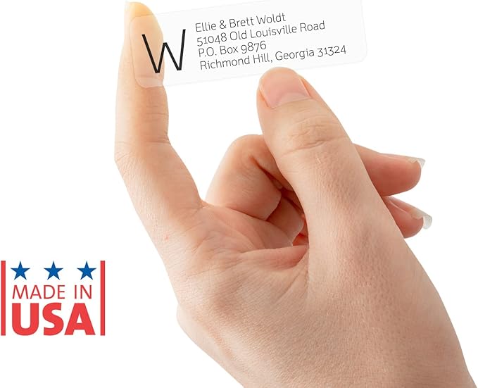 Clear Monogram Rolled Address Labels / 250 Personalized Return Address Labels/Designer Address Stickers in Elegant Plastic Dispenser-DeskLoop Office