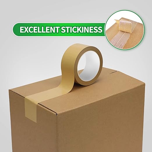 Eco-Friendly Kraft Paper Tape, Biodegradable Kraft Paper Tape, Recyclable Writable Packing Tape, Non-Coated Surface for Masking, Sealing, and Packaging Use, 2inch x 60yards, 36Rolls-DeskLoop Office