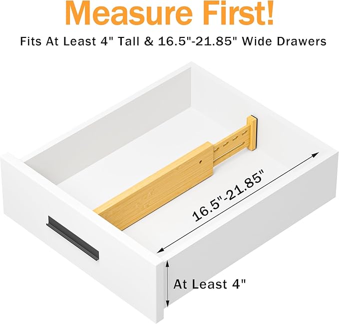 Bamboo Drawer Dividers 4" High, 16.5-22" Adjustable Drawer Organizers for Clothes,Expandable Dresser Separators in Bedroom/Kitchen/Bathroom/Office Organization and Storage,4 Pack-DeskLoop Office