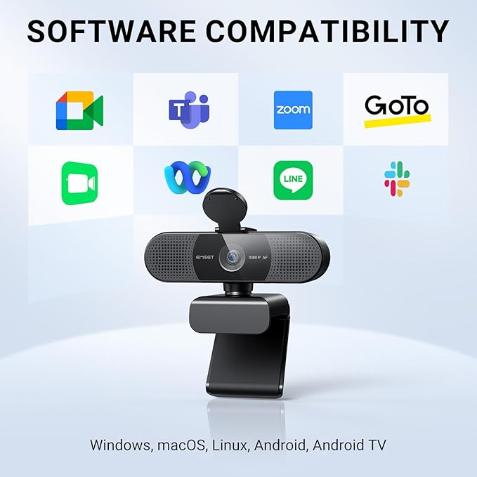 EMEET 2024 Upgraded C960 Webcam for PC, Autofocus, 1080P HD, 73° View Angle, Computer Camera w/Privacy Cover and Microphone, Plug and Play USB Webcam for Video Calling/Zoom/Teams/Google Meet-DeskLoop Office