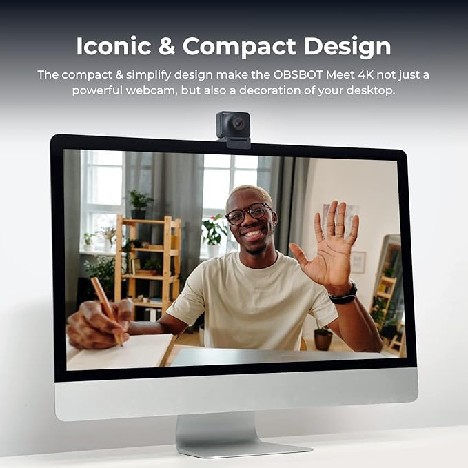 OBSBOT Meet AI-Powered 4K Webcam, AI Framing & Autofocus, Webcam with Microphone, Background Bokeh, 60 FPS, HDR Low-Light Correction, Beauty Mode, Webcam for PC, Streaming, Conference, Gaming, etc.-DeskLoop Office