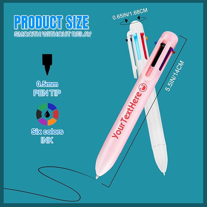 Custom 6-In-1 Multicolor Ballpoint Pen 0.5mm Tip Personalized Pens with Text Logo Name Printed Customized Pens Gift for Businesses School Office Employee Exhibition, 1PC-DeskLoop Office
