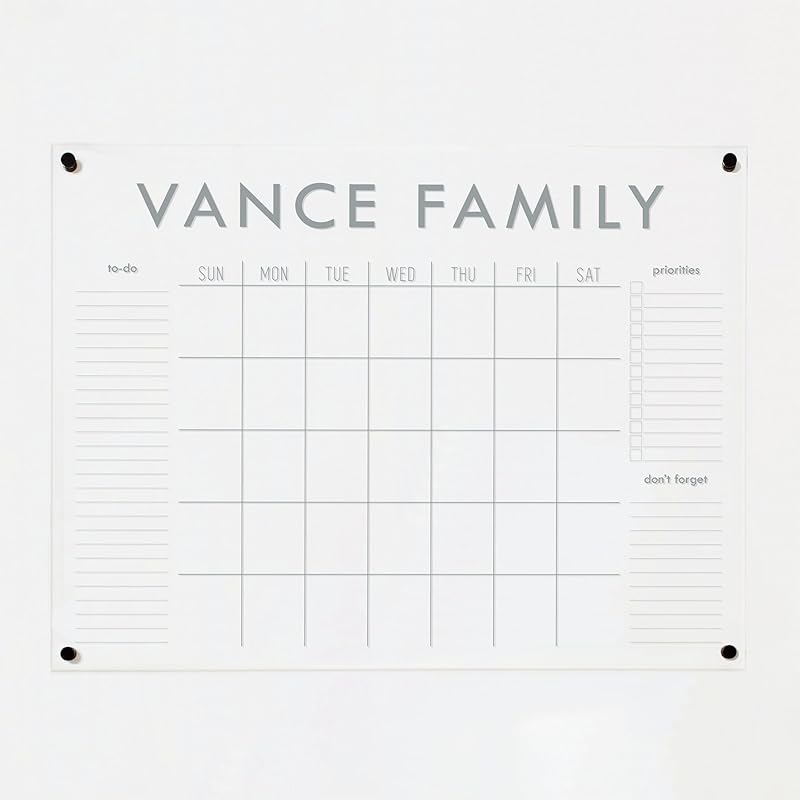 Personalized Clear Acrylic Calendar for Wall, Calendar Whiteboard for Wall, Dry Erase Wall Calendar, Wall Calendar Organizer System for Home (Block, Grey, 47.5"W x 36"H)-DeskLoop Office