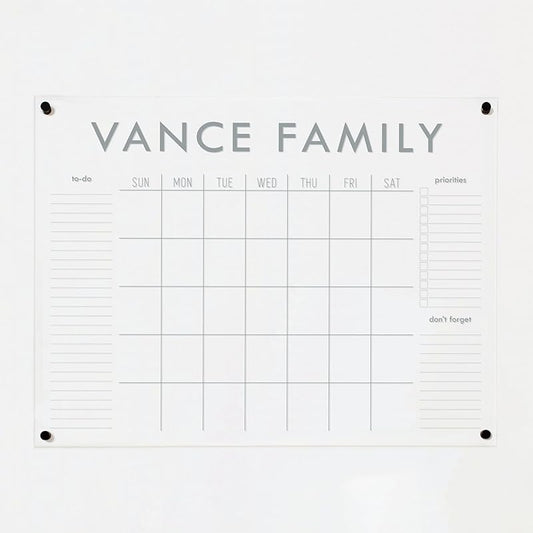 Personalized Clear Acrylic Calendar for Wall, Calendar Whiteboard for Wall, Dry Erase Wall Calendar, Wall Calendar Organizer System for Home (Block, Grey, 47.5"W x 36"H)-DeskLoop Office