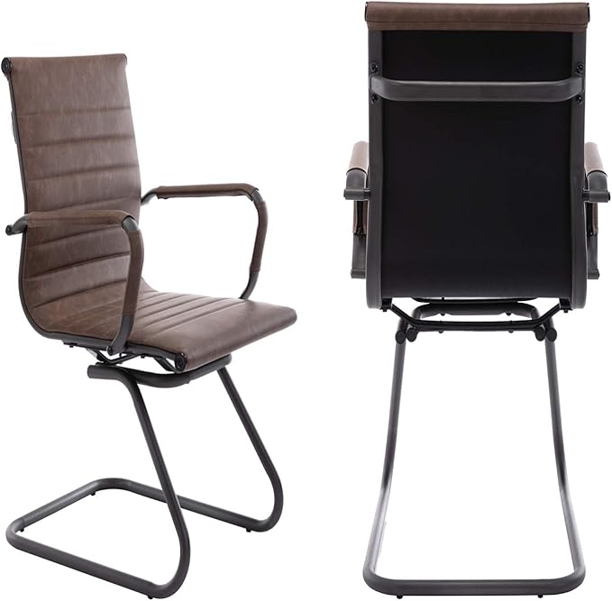 Heavy Duty Office Chair Reception Chairs Leather Conference Chairs Back Support Guest Chair, Set of 2 (Vintage Brown)-DeskLoop Office