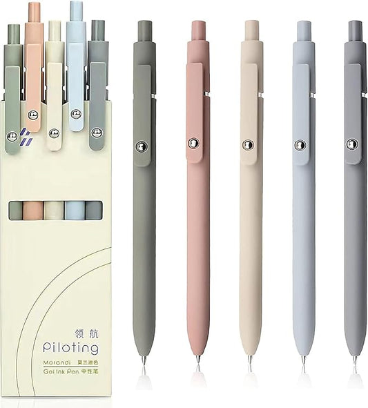 Gel Pens, 5 Pcs 0.5mm Fine Point Smooth Writing Japanese Cute High-End Series Black Ink Pens for Journaling Note Taking, School Office Supplies for Women Men (5 Pcs Morandi)-DeskLoop Office