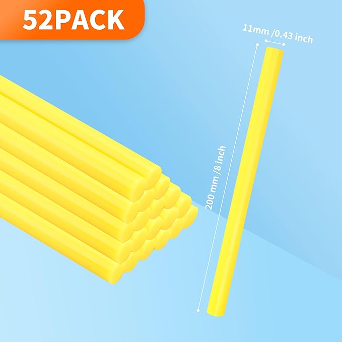 MATUFF Yellow hot Glue Sticks Full Size 0.43” Dia x 8” Long, 52 pcs Hot melt Adhesive Glue Sticks, All-Purpose Colored Glue Gun Sticks for Christmas Decoration Crafts Arts School Home Repair Bonding-DeskLoop Office