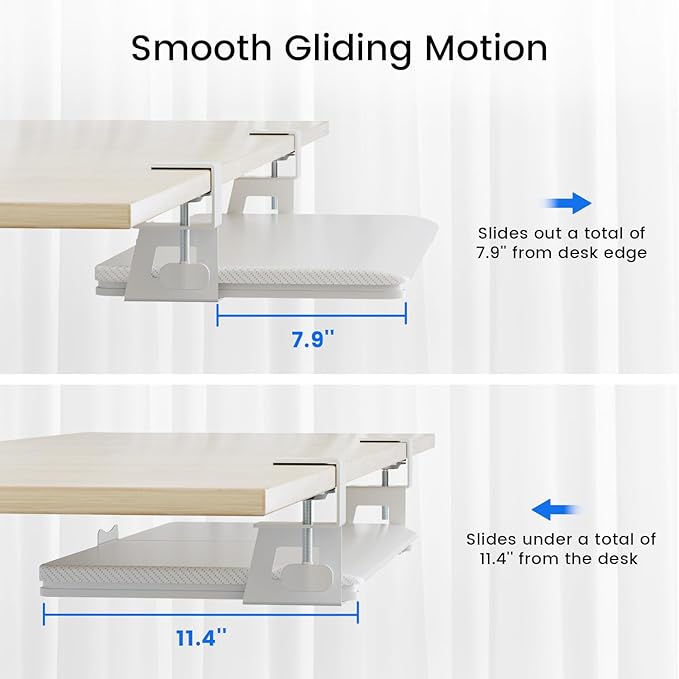 Large Keyboard Tray Under Desk Slide Out with Extra Sturdy C Clamp Mount System,26'' (30'' including Clamps) x11 Slide-Out Keyboard Drawer Under Desk for Typing,Keyboard Mouse Tray,White-DeskLoop Office