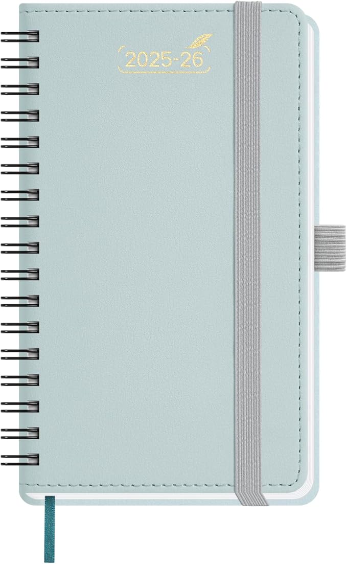 BEZEND Pocket Planner 2025-2026 Weekly with 2 Columns, 18-Month Academic Calendar (Jul 25-Dec 26), Life Work App., Storage Pocket, Pen Holder, PU Leather Softcover 3.5" x 6" Spiral - Dutch Blue-DeskLoop Office