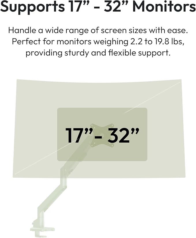 Pixio PS1S Wave Mint Green Single Monitor Arm Stand Desk Mount - Fits up to 32 inches Monitors and up to 19.8lbs. VESA Compatibility and Integrated Cable Management-DeskLoop Office