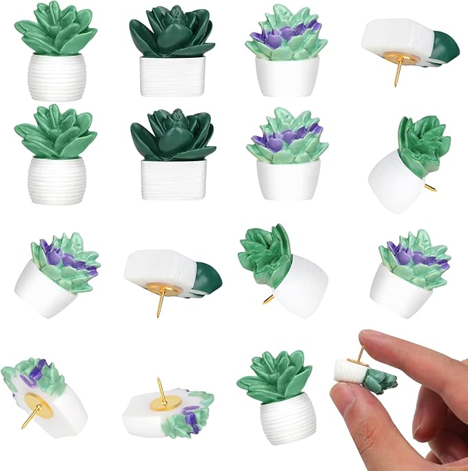 20 Pieces Cute Succulent Plants Decorative Push Pins Colorful Floret Thumbtacks for Photo Wall, Feature Wall, Whiteboard, Cork Board, Map, Bulletin Board, Office or Home (Three Assorted Styles)-DeskLoop Office