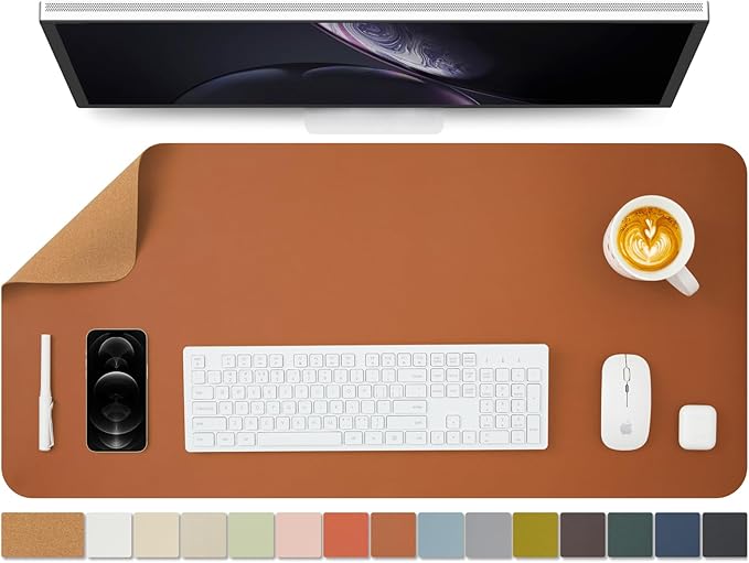 Cork Desk Mat - Dual-Sided Desk Pad for Office and Home - Desk Organization and Accessories - Ideal for Large Mouse Pad and Desk Mats on Top of Desks(Brown,36"x 17")-DeskLoop Office