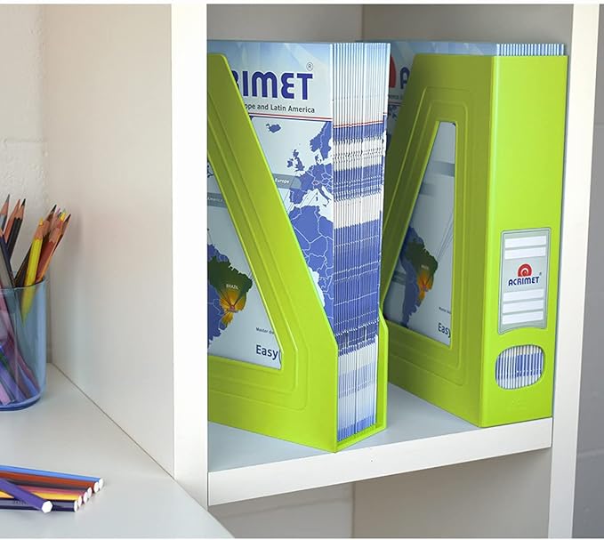 Acrimet Magazine File Holder, Durable Rack, Space-Saving Organizer (Plastic) (Green Citrus Color) (2 Pack)-DeskLoop Office