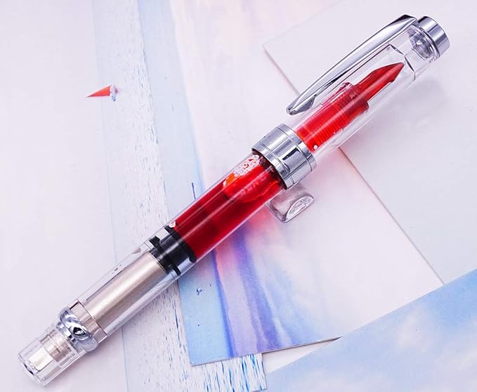 Lanxivi 4 x Yongsheng 3008 Fountain Pen Upgrated Fine Nib,Silver Trim,Piston Filling, Transparent-DeskLoop Office