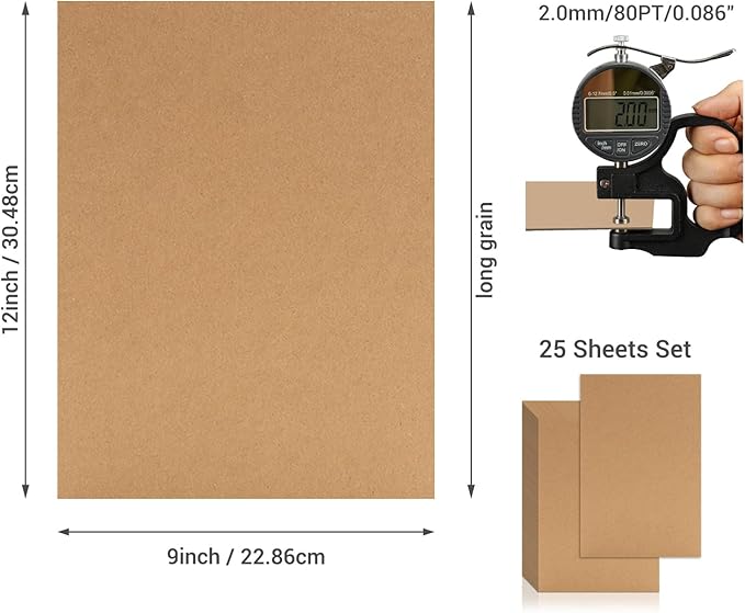 25 Pcs Book Board, Binder Board, Cover Board, Heavy Duty Chipboard for Book Binding, DIY Cardboard (Brown, 9 x 12 Inch 80PT)-DeskLoop Office