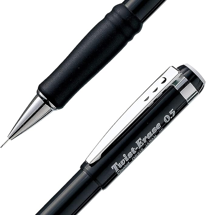 Pentel Mechanical Pencil 0.5 mm Twist Erase III, Twist Up Eraser, Pre-Loaded Super Hi-Polymer HB Lead, Black Barrel, 3-Pack-DeskLoop Office