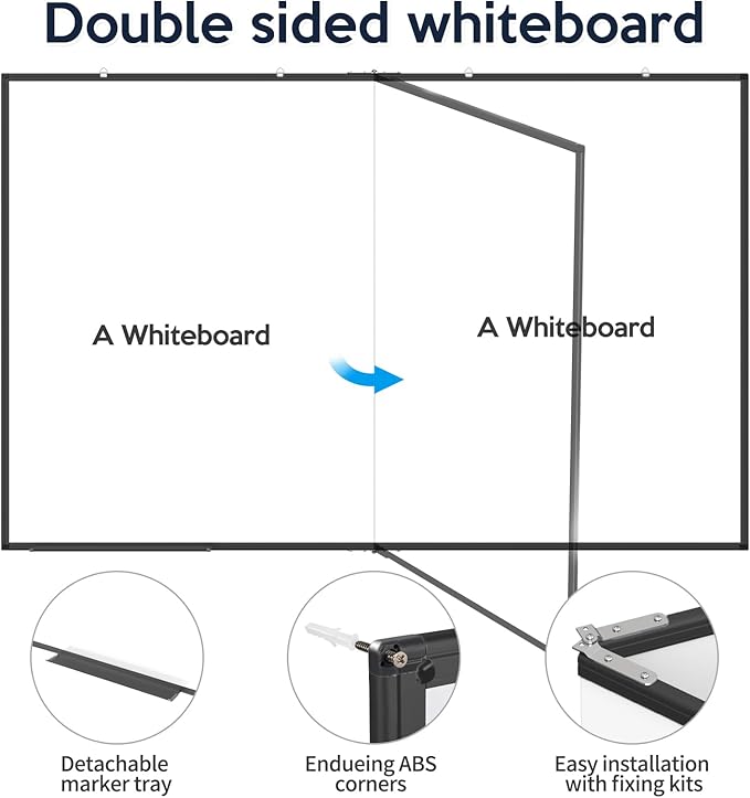 Large Whiteboard, Double Magnetic White Board for Wall, Dry Erase Whiteboard with Calendar for Office Home & School (Black, 72x48 inch)