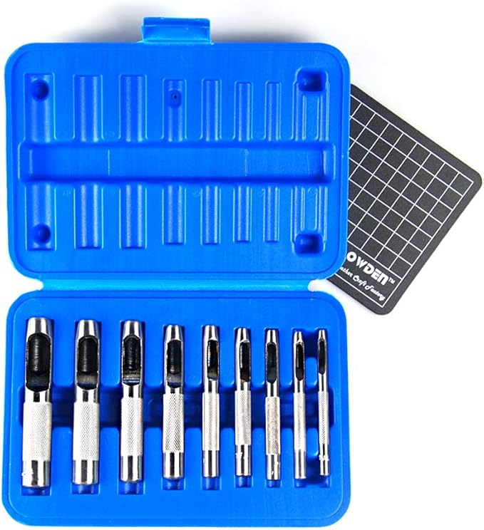 9 Pieces Hollow Punch Set (1/8"-1/2") with A Free Cutting MAT, Leather Hole Punch Set-DeskLoop Office