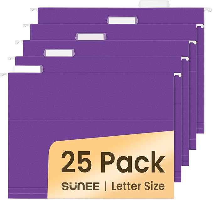 SUNEE 25 Pack Hanging File Folders, Purple Folders, Hanging File Folders Letter Size with 1/5-cut Tabs, Stay Organized for Your Home and Office Bulk File and Documents-DeskLoop Office