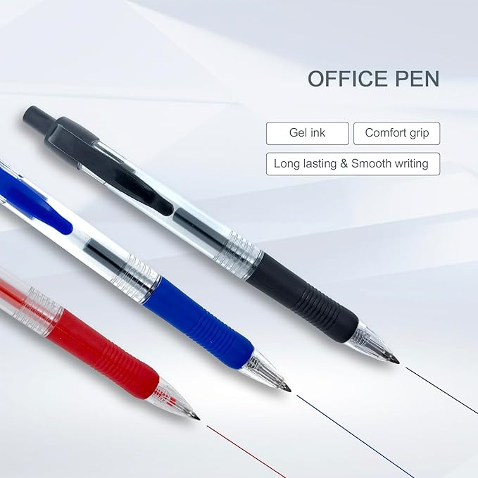 Blue Ballpoint Pens for School Office with Rubber Grip,Fine(0.5mm) Point Retractable-Set of 12 Writing Pens
