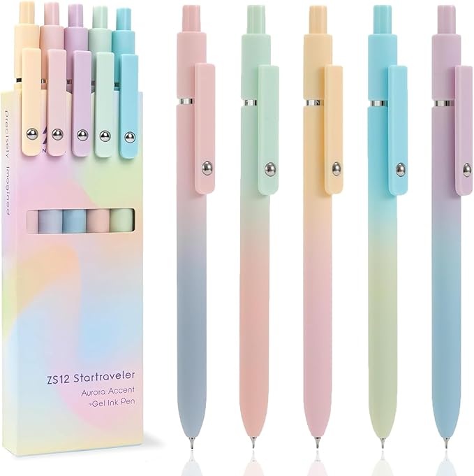 Gel Pens, 5Pcs 0.7mm Fine Point Black Ink Pens With Smooth Wirting,Office Desk Accessories,Quick Dry Pens For Journaling,Ballpoint for School Supplies, Gift for Women Men Student(Gradient)-DeskLoop Office