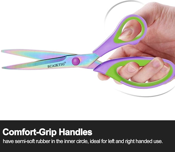 Scissors All Purpose, Sharp Titanium Blades Shears, Rubber Soft Grip Handle, Multipurpose scissors 3 pack, Great for Office, Fabric, Craft, Sewing, Arts, School and Home Supplies, Green-DeskLoop Office