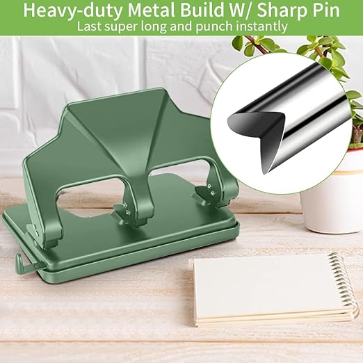 Heavy Duty 3 Hole Punch, 40-Sheet Heavy Duty Paper Punch, 50% Reduced Effort 3-Hole Punch, AFMAT Metal Hole Puncher 3 Ring, Three-Hole Paper Puncher w/Large Chip Tray for Classroom, Office, Green-DeskLoop Office
