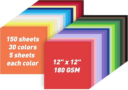 MAXECHO 12" X 12" Colored Cardstock Bulk 150 Sheets 30 Assorted Colors Construction Paper Card Stock Printer Paper for DIY Crafts, Kids School Supplies, Cricut, 180 GSM-DeskLoop Office