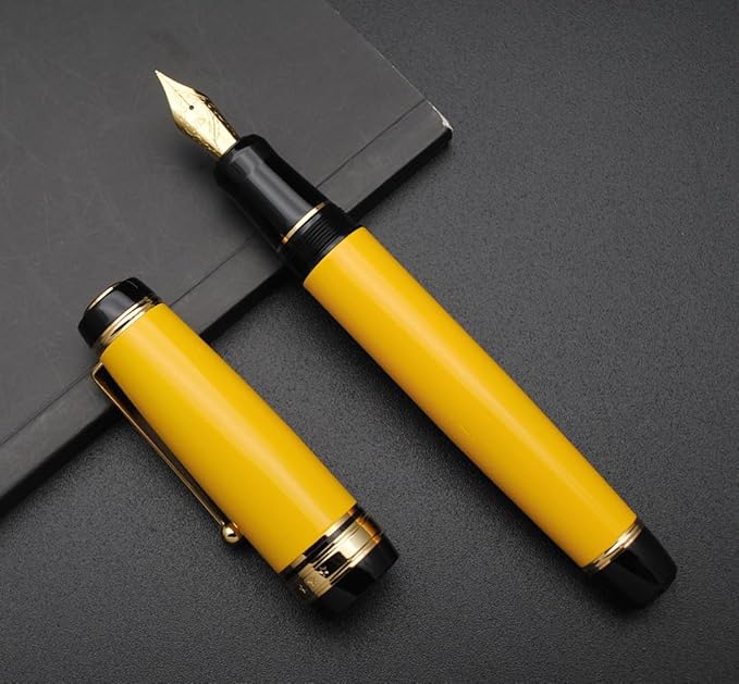Metal Big Fountain Pen Set Medium Nib 0.7mm, Includes Ink Refill Converter, 5 Ink Cartridges & Gift Box (Medium Nib 0.7mm, Yellow)-DeskLoop Office
