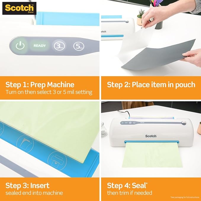 Scotch Self-Sealing Laminating Pouches, 25 Pack, Business Card Size, Great for Gift Tags