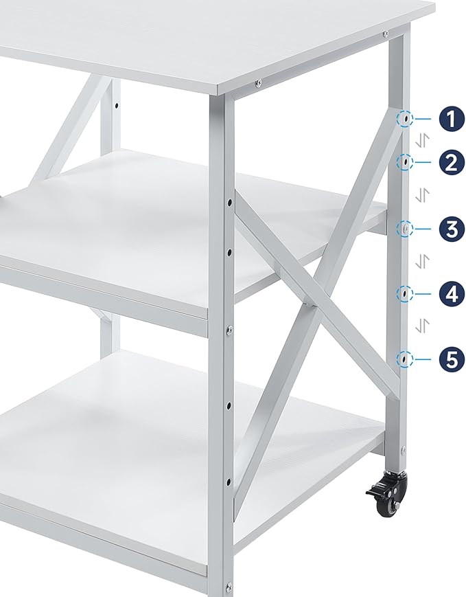 Large Printer Stand with Height Adjustable Storage Shelf, 23.6 x 23.6 Inches Square Printer Table with Industrial Wheels, Multi-use 3 Tier Rolling Printer Cart for Home Office - White-DeskLoop Office