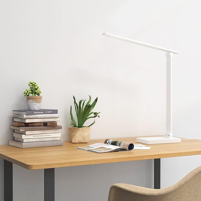 Lepro LED Desk Lamp with USB Charging Port Dimmable Home Office Touch Control Reading Table Lamp,3 Color Modes with 5 Brightness Level, School Dorm Room Essentials, Task Lamp, Sewing, Crafting, White-DeskLoop Office