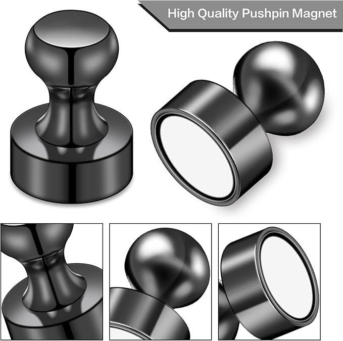LOVIMAG Fridge Magnets for Office Accessories, 20 Pcs Black Refrigerator Magnets for Office Organization, Small and Strong Push Pin Magnets for Whiteboard, Office,Classroom,Kitchen,Locker etc-DeskLoop Office