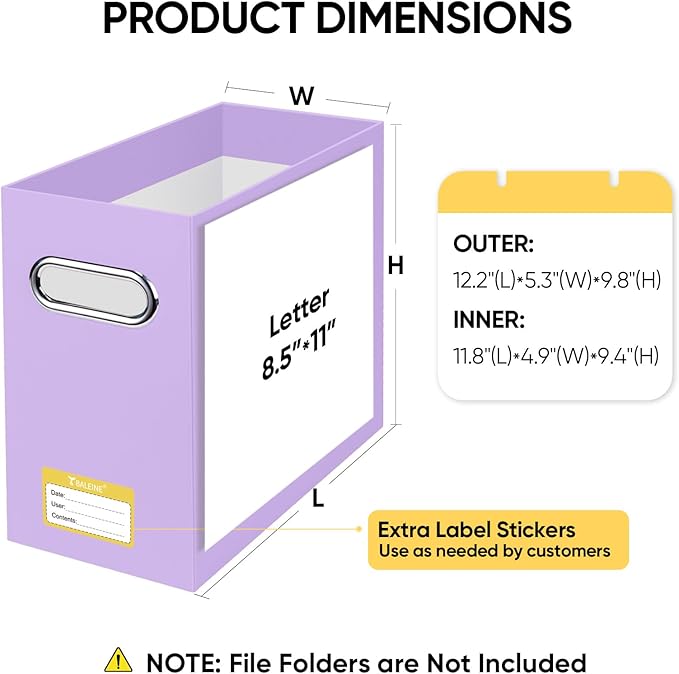 BALEINE File Organizer Box, Cardboard File Folder Organizer with Handle for Letter Size, Portable Collapsible Hanging Filing Box for Home Office Document Storage (4 Pack, Lavender)-DeskLoop Office