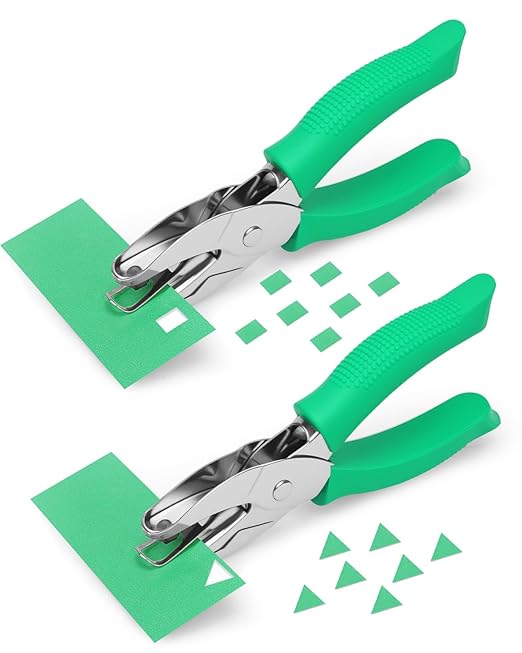 UCEC 2Pcs 1/6" Square and 1/4" Triangle Shape Handheld Metal Hole Punch Set, Small Triangle and Square Hole Puncher with Grip Back to School Supplies for Handmade DIY Craft in Home Office Classroom-DeskLoop Office