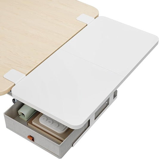 Desk Extender Tray, 24" x 12" Clamp On Desk Shelf, Desk Extension with Storage Drawer, Table Desk Arm Rest, Clamp On Keyboard Tray for Office and Home, Workstation Organizer, Medium, White-DeskLoop Office