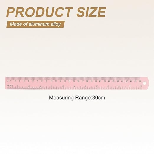 HARFINGTON 6pcs Metal Straight Ruler 30cm Metric SAE Aluminum Alloy Measuring Rulers Scale Tool with Hole for Measure Study Reading Classroom Office, Pink-DeskLoop Office