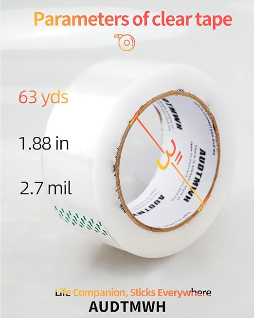 Clear Packing Tape, Heavy Duty Packaging Tape Designed for Moving, Packing, Shipping and Mailing, 1.88" x 63 yds, 6 Rolls-DeskLoop Office